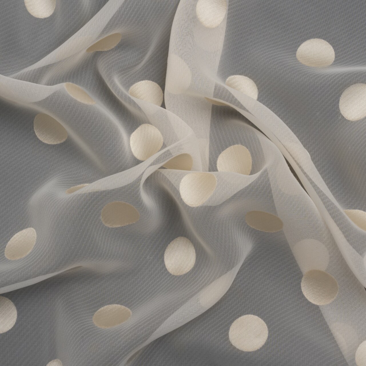 1 Yard Famous Australian Designer Cream Burnout Satin Polka Dot Chiffon 55 inch Width